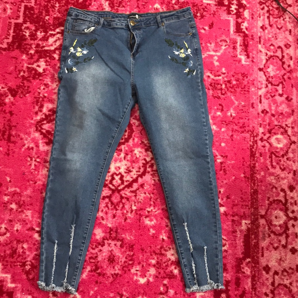 BooHoo Plus Floral Embroidered Jeans
